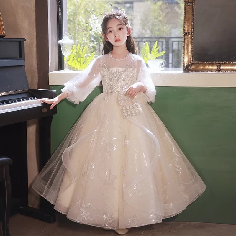 Kids Clothing Evening Dress Winter Host Skirt Middle And Large Girl Birthday Flower Girl Princess Dress