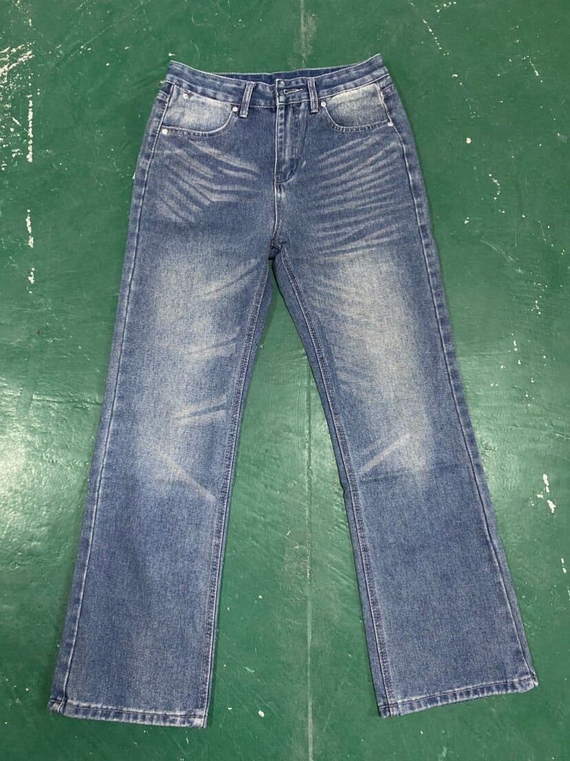 Pantalon Cleanfit pour homme Indigo Vibe, jean bleu foncé délavé et usé, style streetwear européen et américain, fait main, référence 517