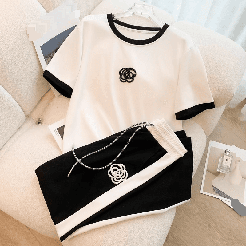 Women's Clothing sports suit for women in summer, thin style, fashionable and fashionable, age reducing wide leg pants, fashionable two piece set