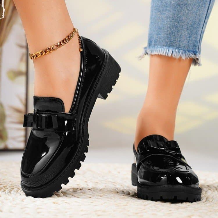 New patent leather glossy tassel mid-heel vintage loafers plus size fashion casual single shoes