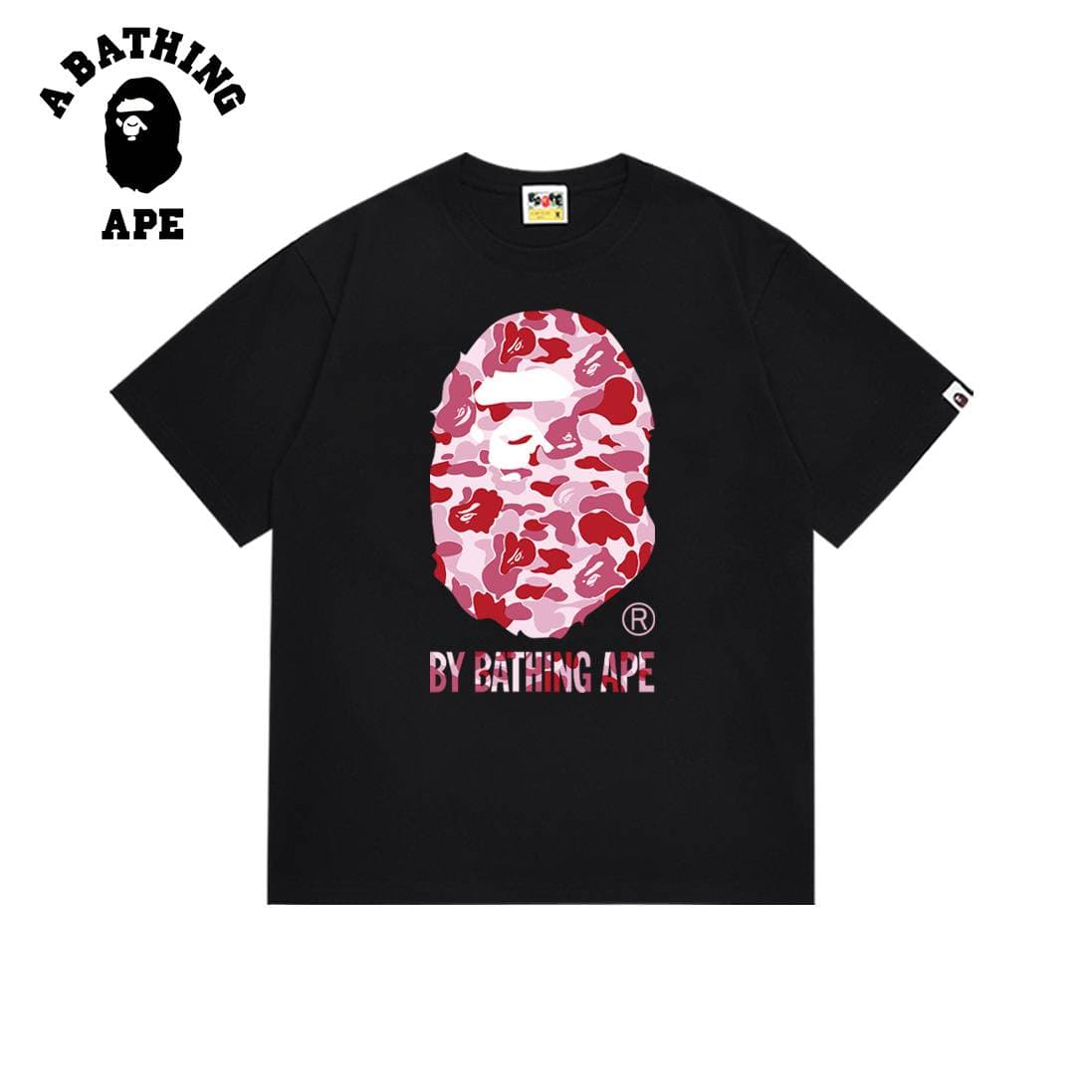 A BATHING APE BAPE-Simple Pink Ape Head Men's Short Sleeved T-shirt With Letter Printed Pattern
