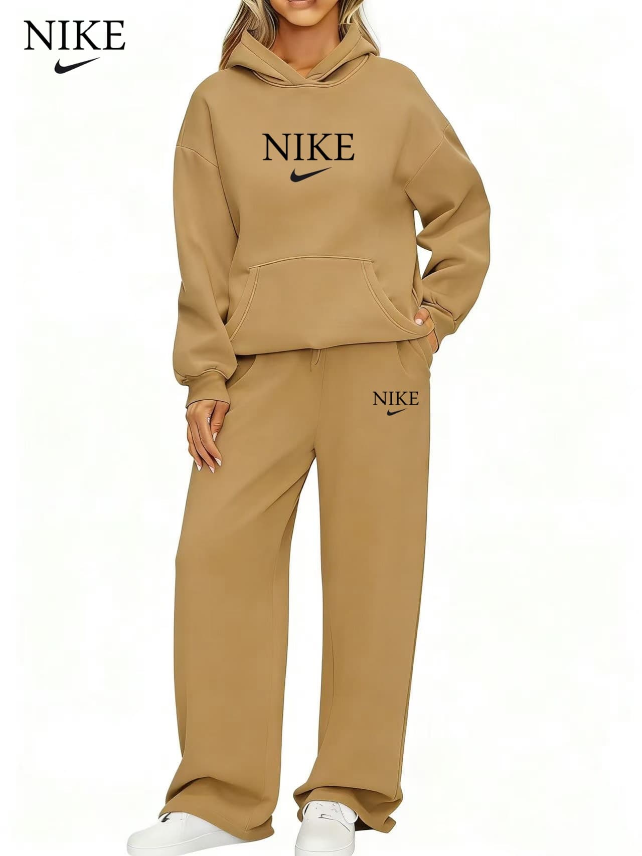 Ensemble de survêtement Nike pour femme, sweat à capuche oversize, pantalon de jogging, style streetwear, 2 pièces