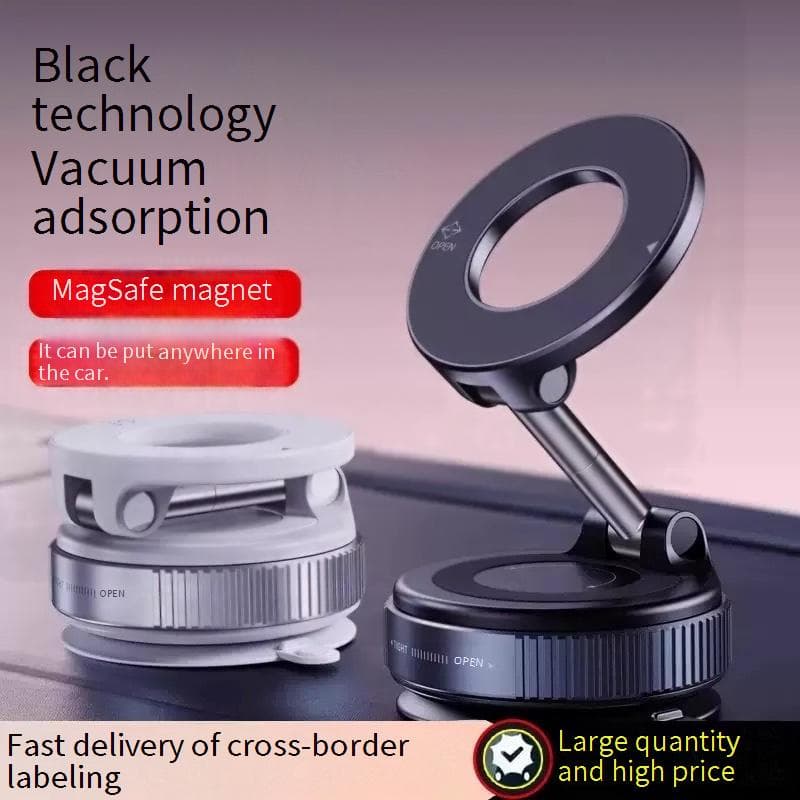 360° Rotating Car Phone Holder - Super Strong Vacuum Suction & Magnetic Mount, Universal Foldable Windshield Stand (Black/White)