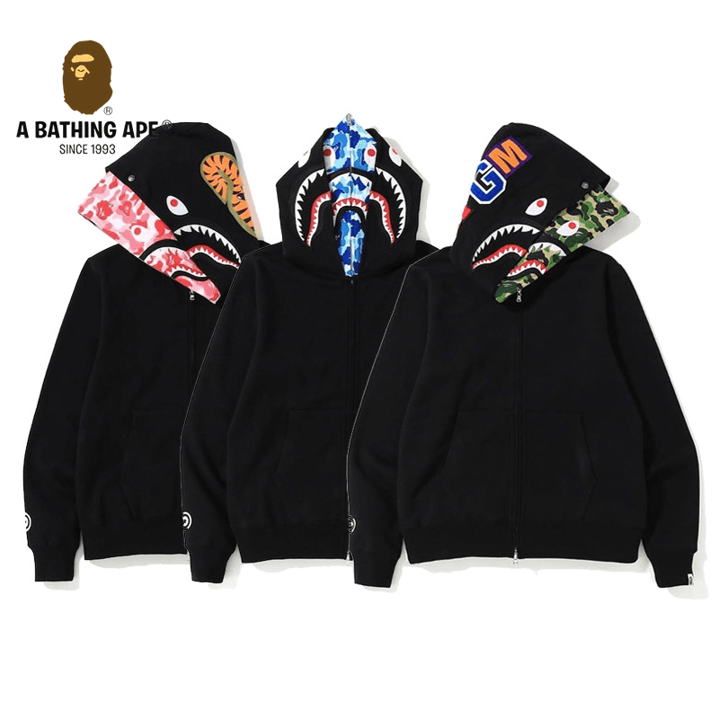 A BATHING APE ABC CAMO High Quality Pure Cotton Version Classic Double Hat SHARK FULL ZIP HOODIE MENS AND WOMEN Blue&Green&Pink