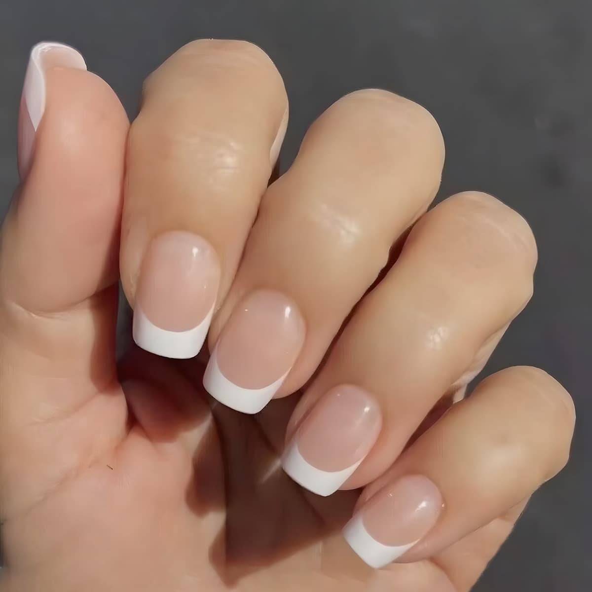 Short Square French Press-On Nails - Natural Nude & Classic White Tips - Reusable Fake Nails With Glue & Sticker Kits