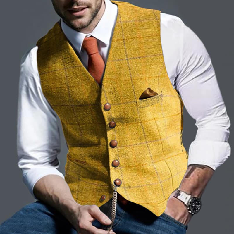 Men's Autumn/Winter New Wish Vest Style Fashion Plaid Waistcoat Vests One Piece Outbound