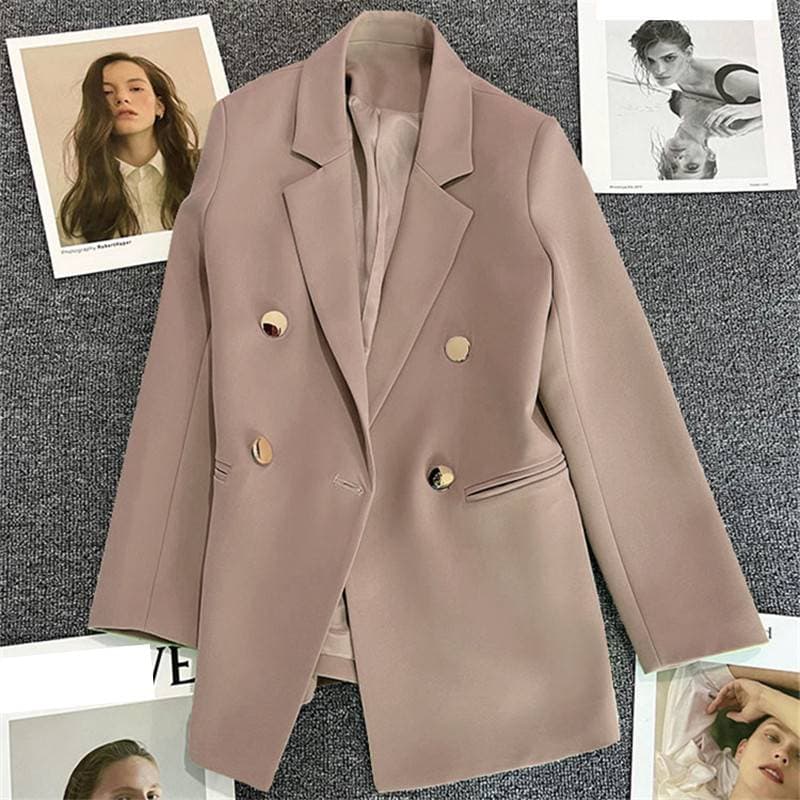 Women's Clothing Brown Women's Korean Style Suit Jacket Loose Straight Cut Elegant Slimming Petite Outerwear Spring Autumn
