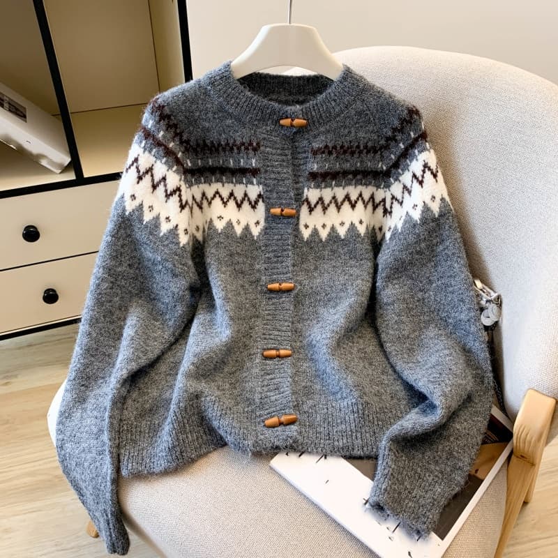 Chunky Knit Cardigan – Oversized Cozy Sweater (White/Grey/Blue) | Soft & Stylish Women’s Fall Winter Pullover