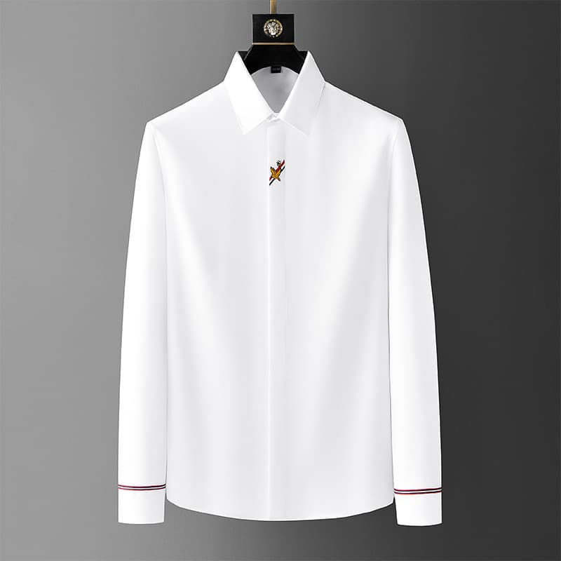 Men's Clothing Autumn Long Sleeved Shirt Men's Simple 10,000 Needle Embroidery Shirt Men's Slim Fitting Free Iron Men's Shirt