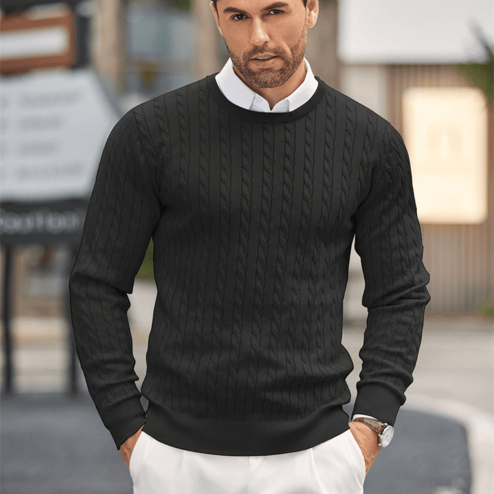Men's Slim Fit Cable Knit Sweater - Breathable, Stretchable, Machine Washable Long Sleeve Pullover For Casual & Business
