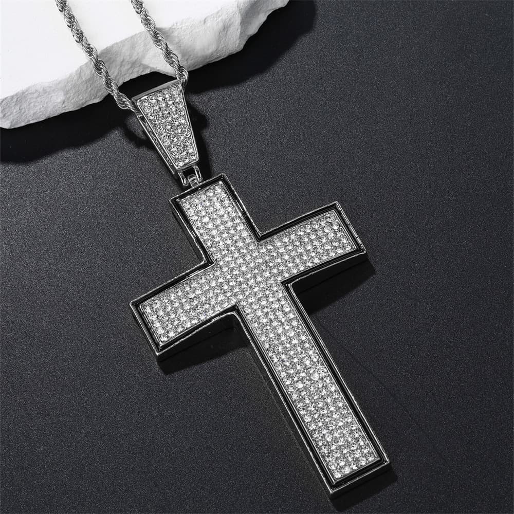 European And American Hip-Hop Style Men's Heavy Full Diamond Cross Necklace Pendant Accessory Personality Street Fashion