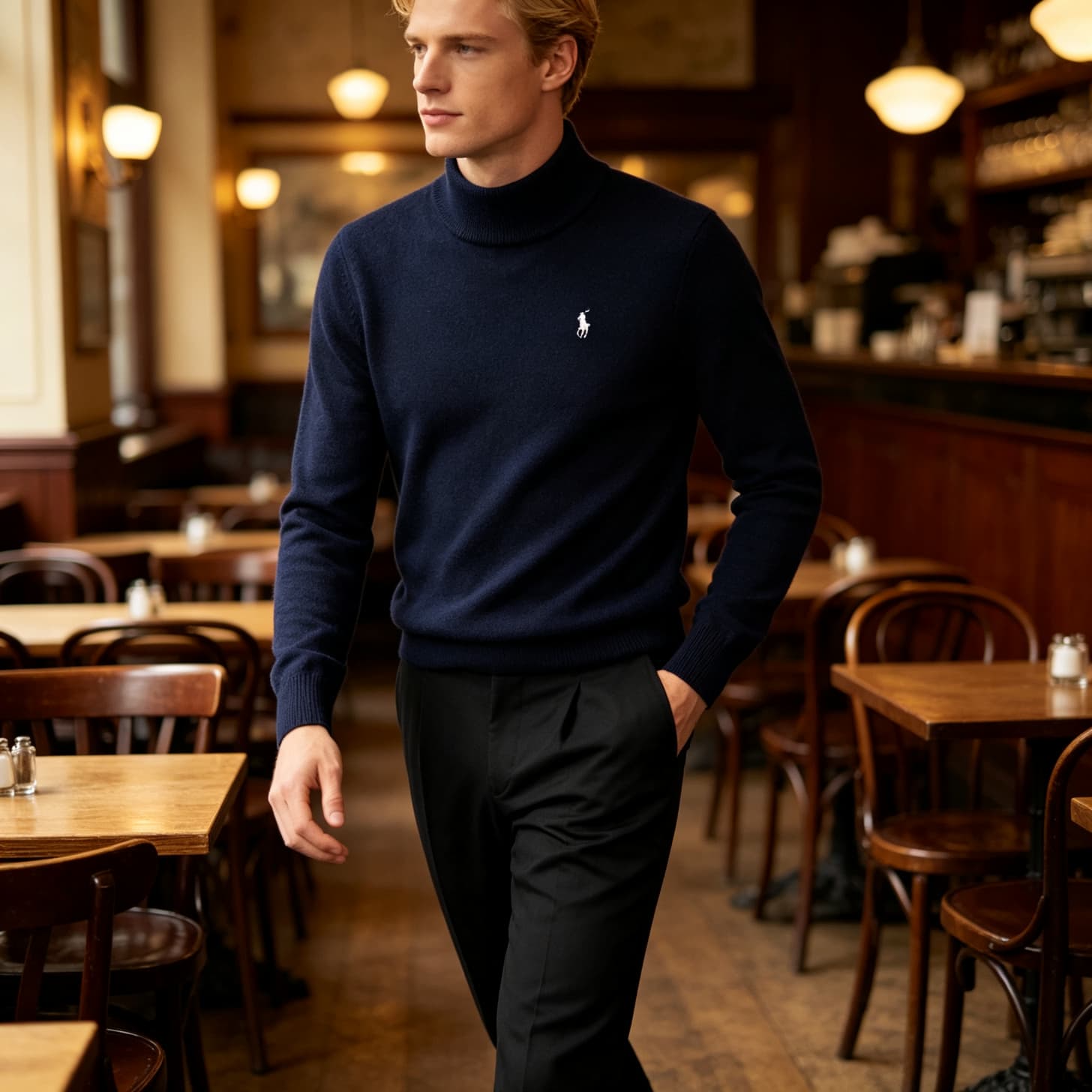 Pull col roulé Ralph Lauren pour homme, couleur unie, orné d'un poney brodé sur la poitrine gauche, coupe ajustée et chaude, idéal pour l'automn
