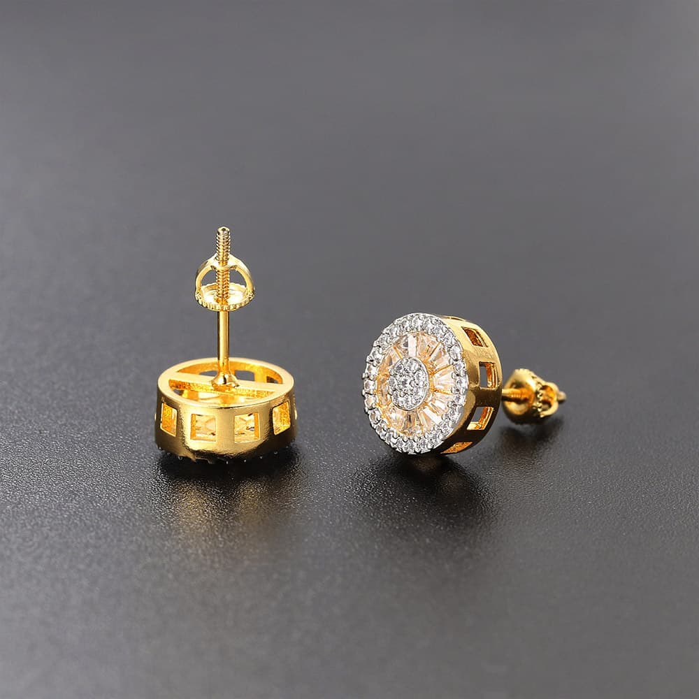 Unisex Jewelry Fashion new round full diamond hip hop earrings zircon micro inlaid threaded earrings, gold plated street fashion earrings