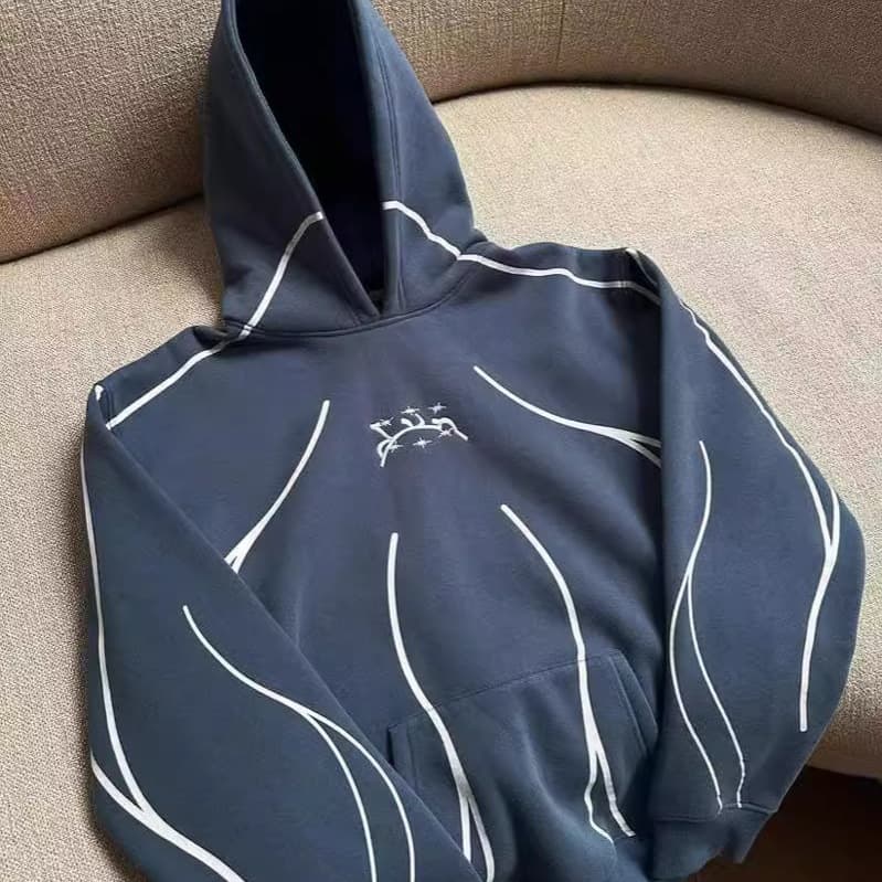 Y2K Retro Striped Hoodie – Unisex Oversized Pullover With 3D Print (S-4XL, Black/Blue) – 90s Streetwear Essential