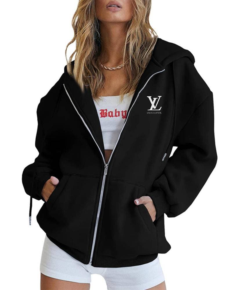 Cardigan imprimé sweat à capuche automne et hiver haut à fermeture éclair pour femme