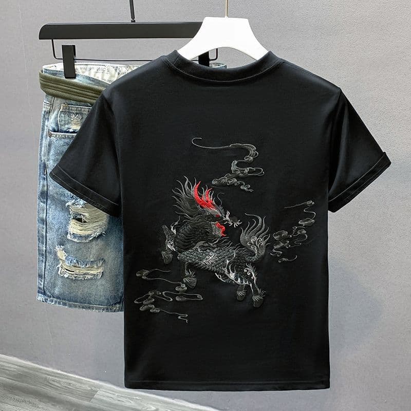 Men's clothing Design casual T-shirt summer thin round neck short sleeves fashionable national trend embroidery all-match half-sleeve T-shirt men
