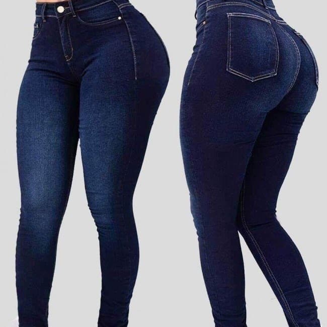 Women's High Waist Stretchy Skinny Jeans - Tummy Control & Booty Lift - Classic Blue Denim Pants For Work & Casual