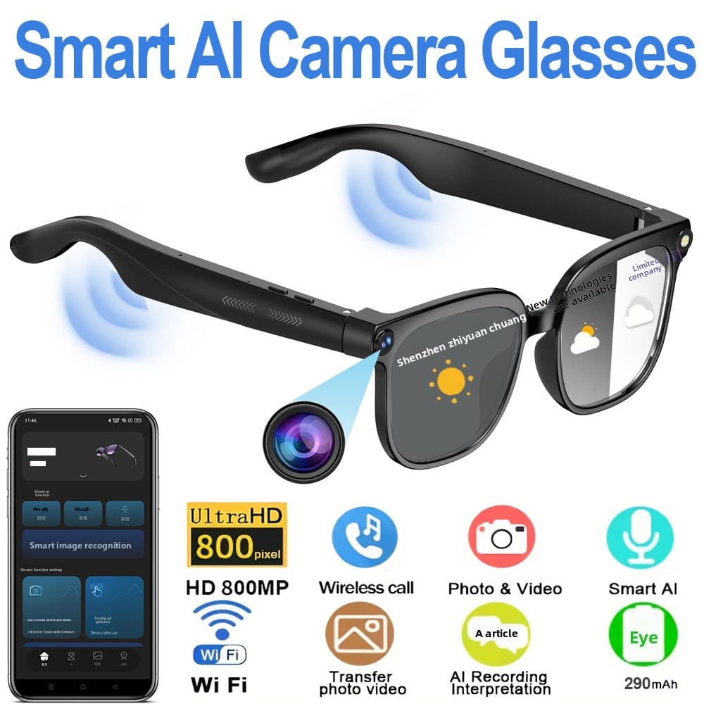 800W Photo And Video Recording Simultaneous Interpretation Bluetooth Call AI Smart Glasses