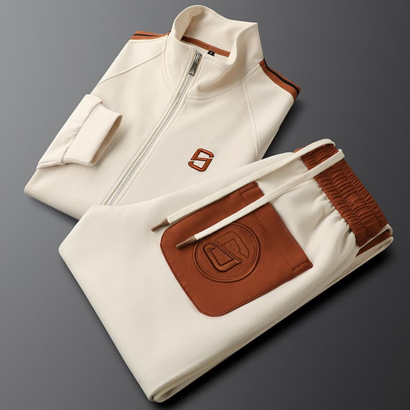 Men's Clothing Light Luxury Apricot Casual Sports Suit Men's Slim Fit Couple Wear Two Piece Suit Autumn Men And Women Same Style Jacket Sweatpants