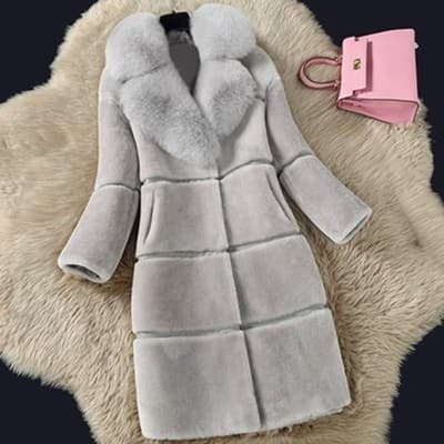 Women's Cashmere Splicing Fur One Medium Length Imitation Fox Fur Collar Coat Fur Coat