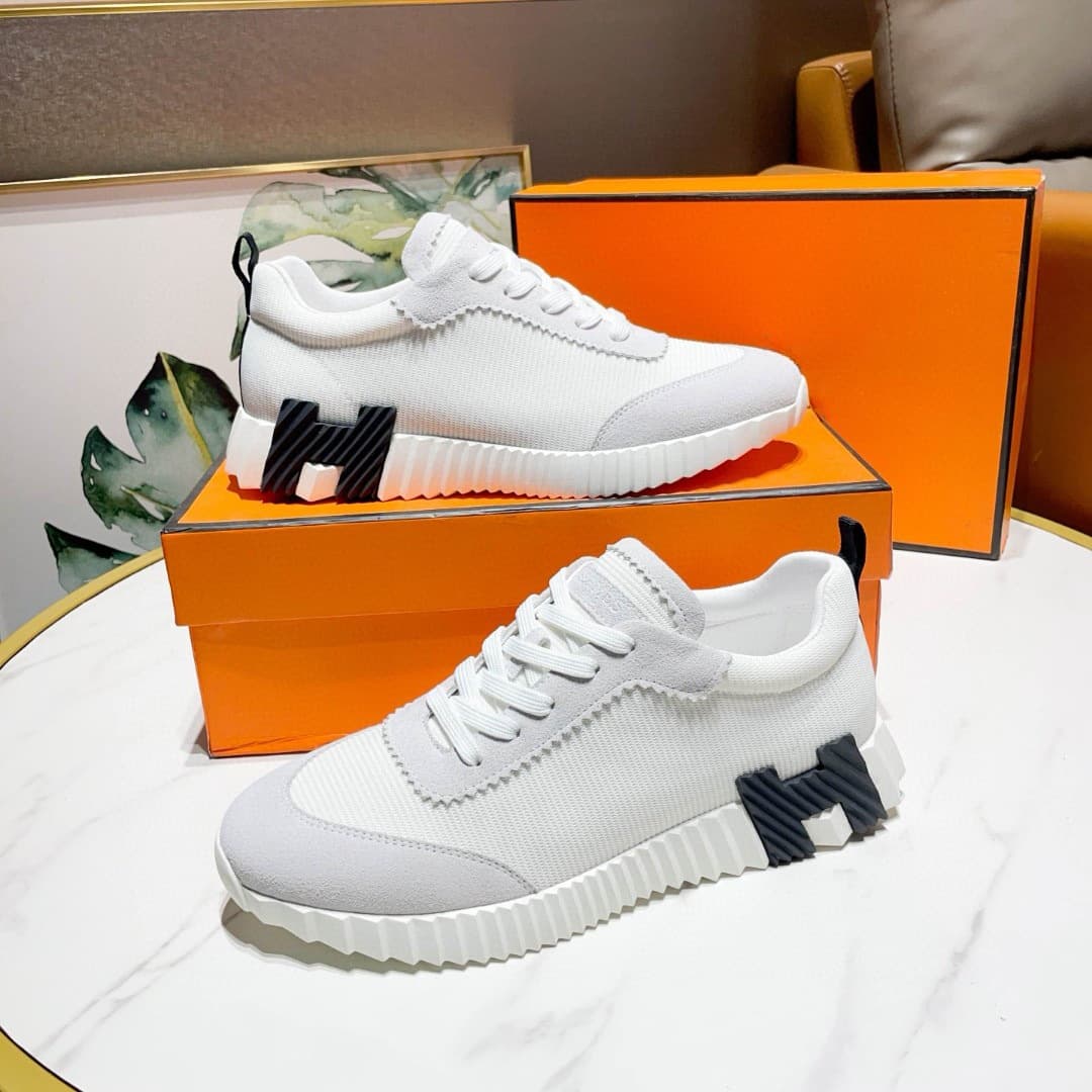 Baskets décontractées de marque H pour couple, chaussures de course respirantes, confortables et à lacets, en cuir véritable et à blocs de coule