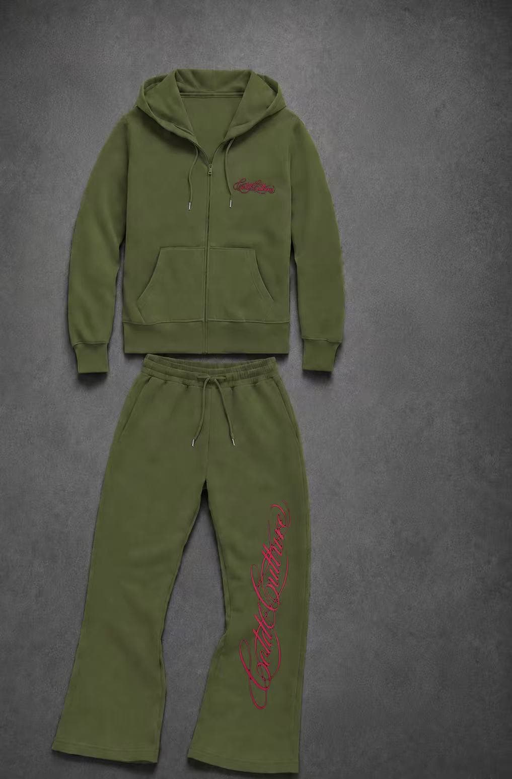 Ensemble deux pièces pour homme : sweat-shirt à capuche zippé imprimé tendance et pantalon large décontracté.