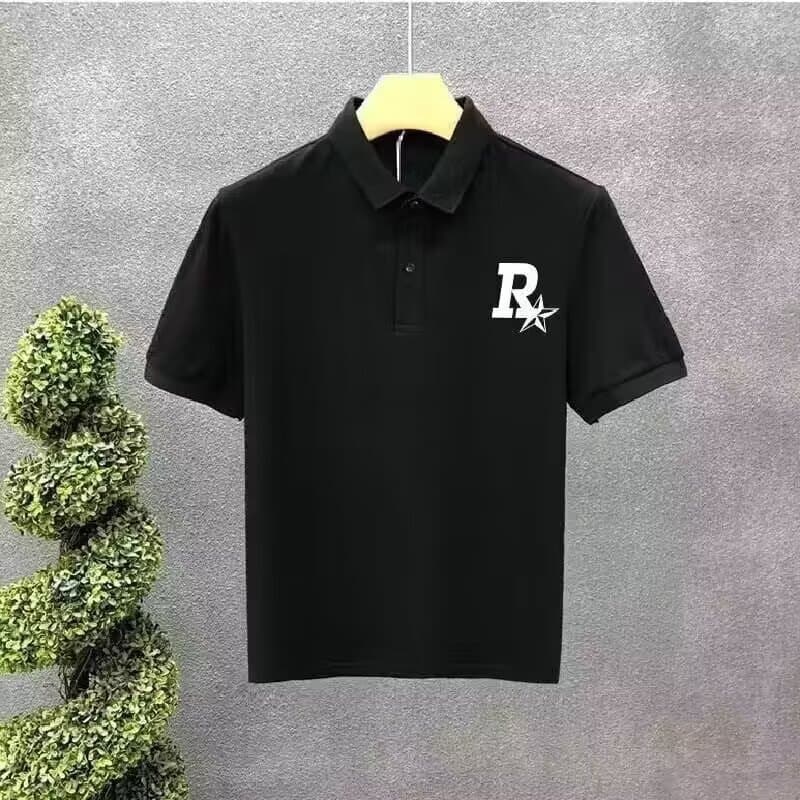 Men's Clothing Short Sleeved Polo Shirt Trendy Printed Letters Lapel Casual T Shirt