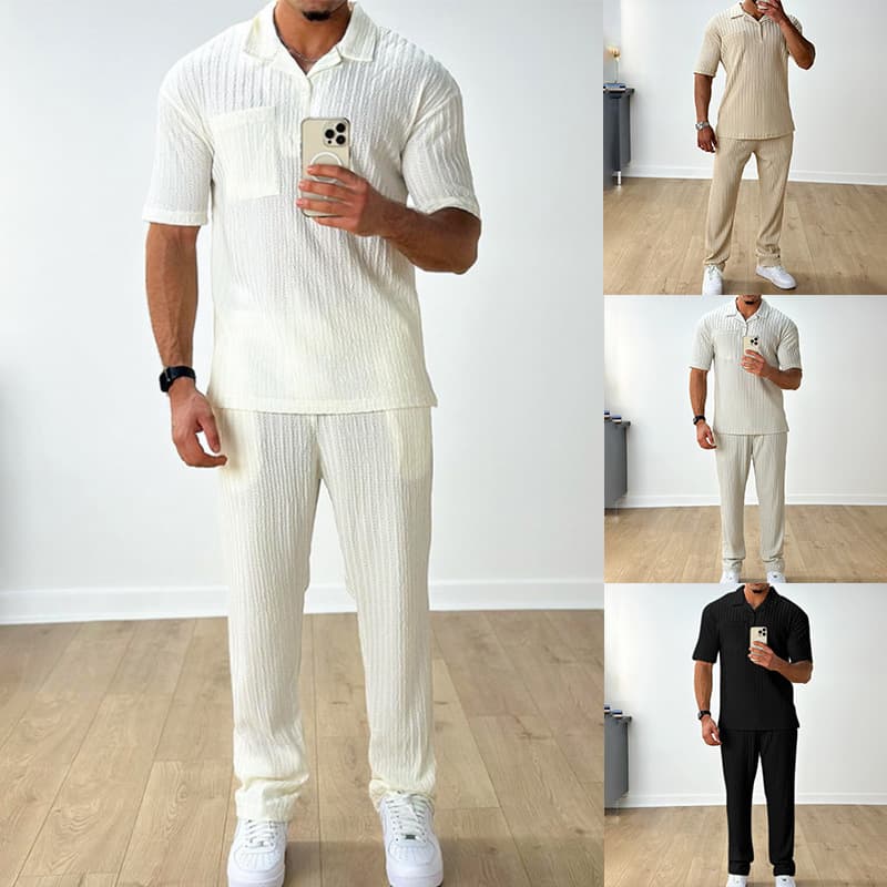 Men's Clothing Fashion Casual Polo Short Sleeved Shirt And Trousers Two Piece Men's Suit