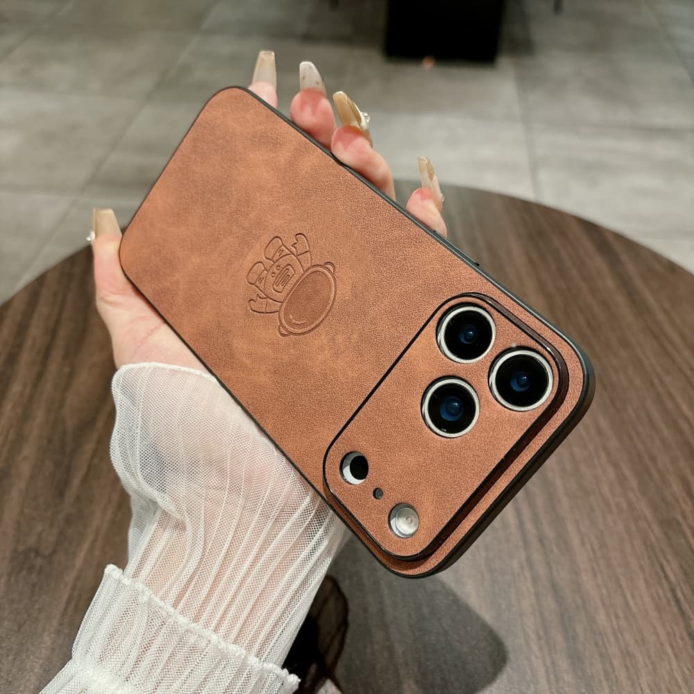 Business Lambskin Leather Astronaut Pattern Case For Iphone 17 Air 16 15 14 13 12 11 Pro Max Plus 16E Se4 Retro