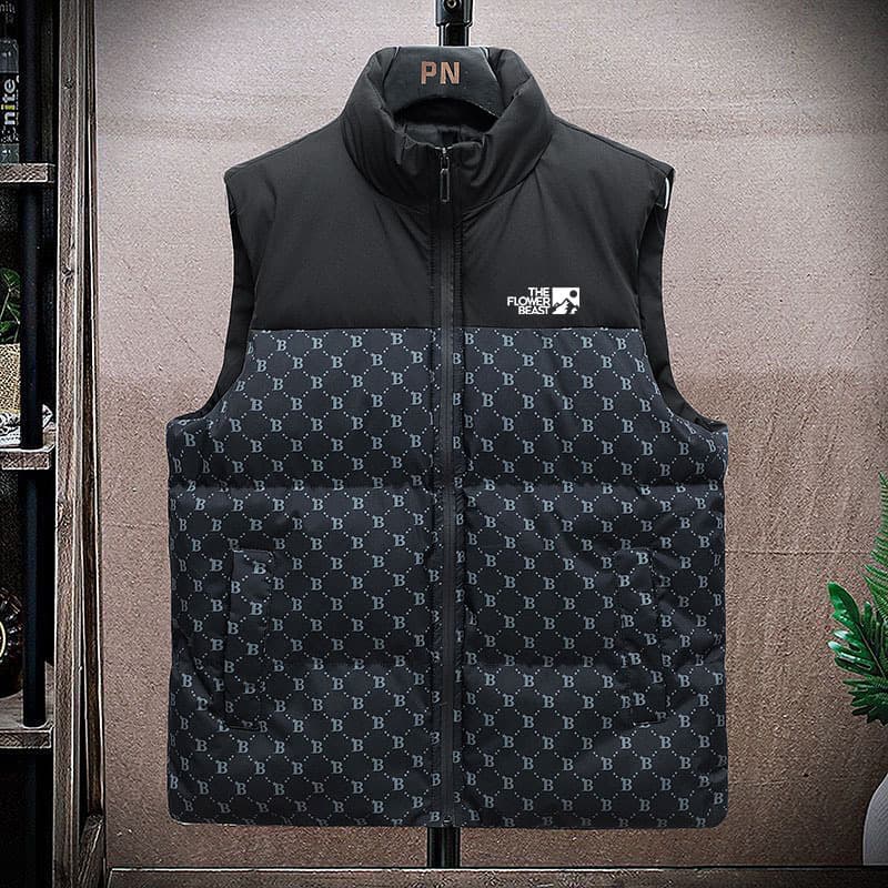 Men's Clothing Men's Casual Couple Autumn And Winter Stand Up Collar Color Matching Outdoor Letter Printing Enlarged Thickened Sleeveless Jacket