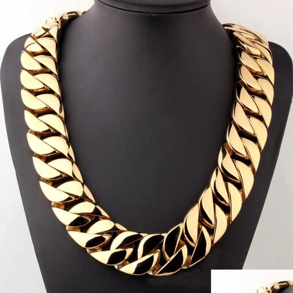 Chains Custom 2M Miami Cuban Link Chain Necklace Stainless Steel Gold Color Men Hip Hop Rock Jewelry Drop Delivery