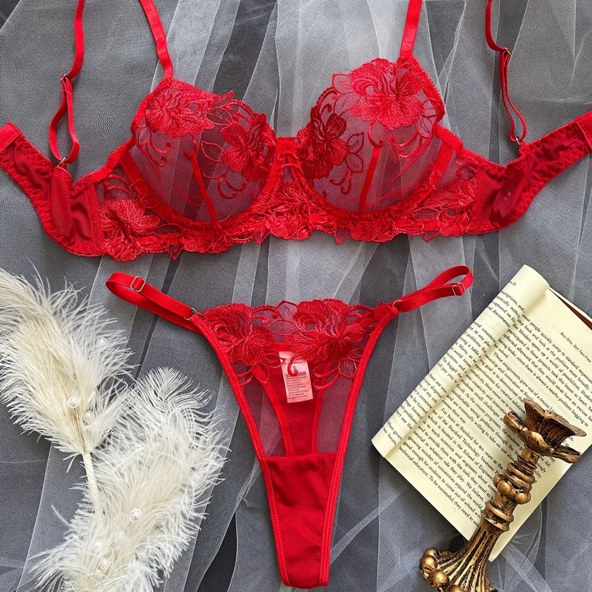 Carjianuo cross-border foreign trade European and American Valentine's Day new flower mesh embroidery perspective sexy gathering sexy suit