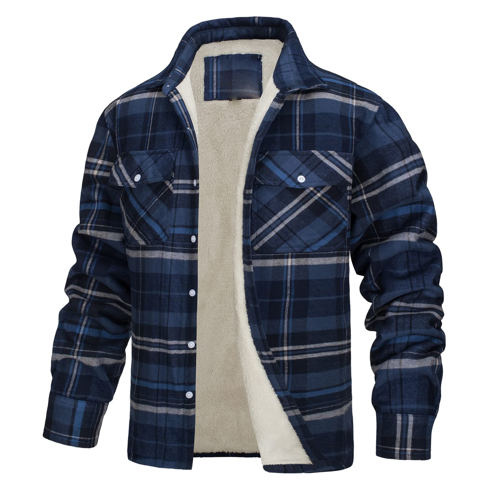 Men's Clothing jackets long sleeved lapel plaid thickened shirt jacket