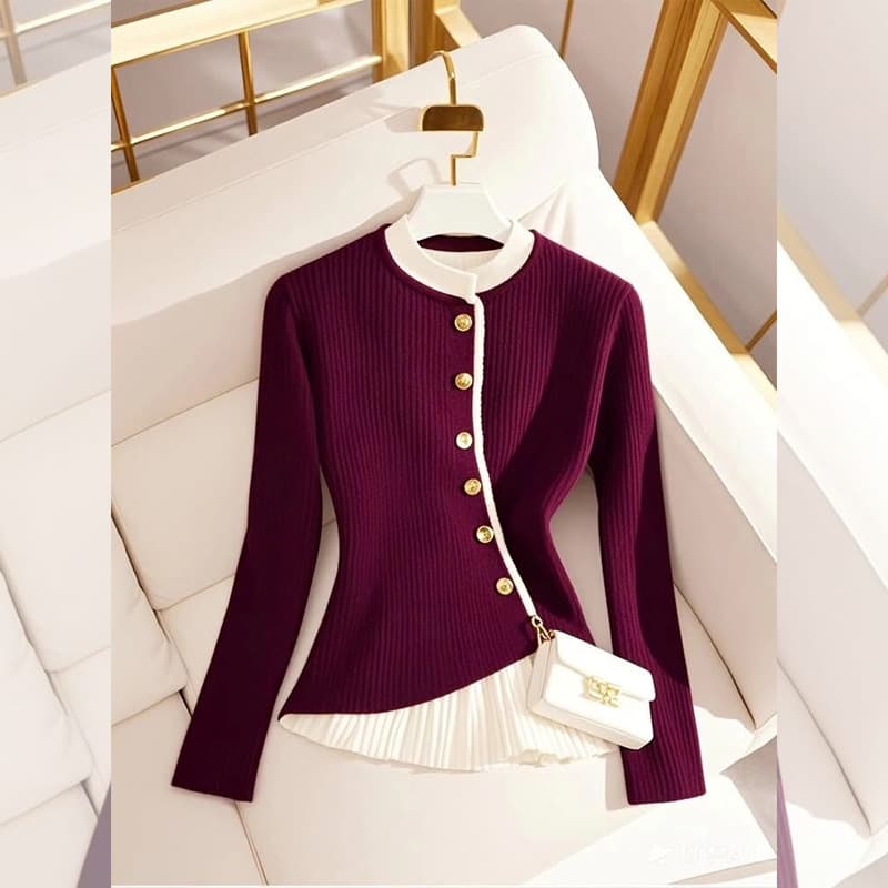 Women's Clothing Wine Red Two Piece Knit Sweater For Women In Autumn And Winter