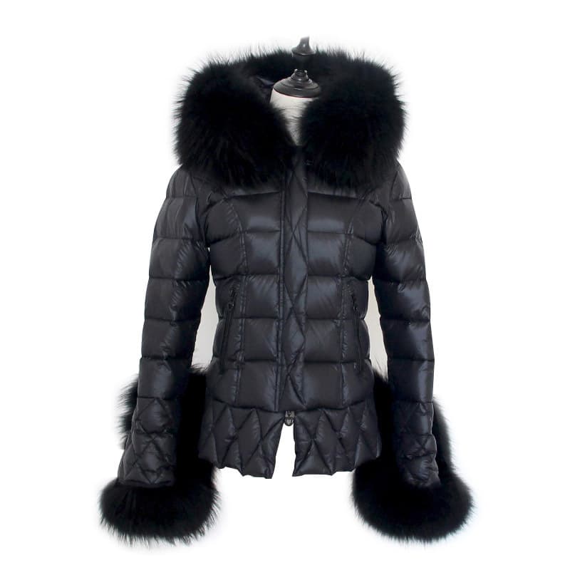Women's Winter Hooded Down Jacket With Faux Raccoon Fur Trim, Slim Fit, Mid-Length, Warm Thick Polyester Puffer Coat For Cold Weather