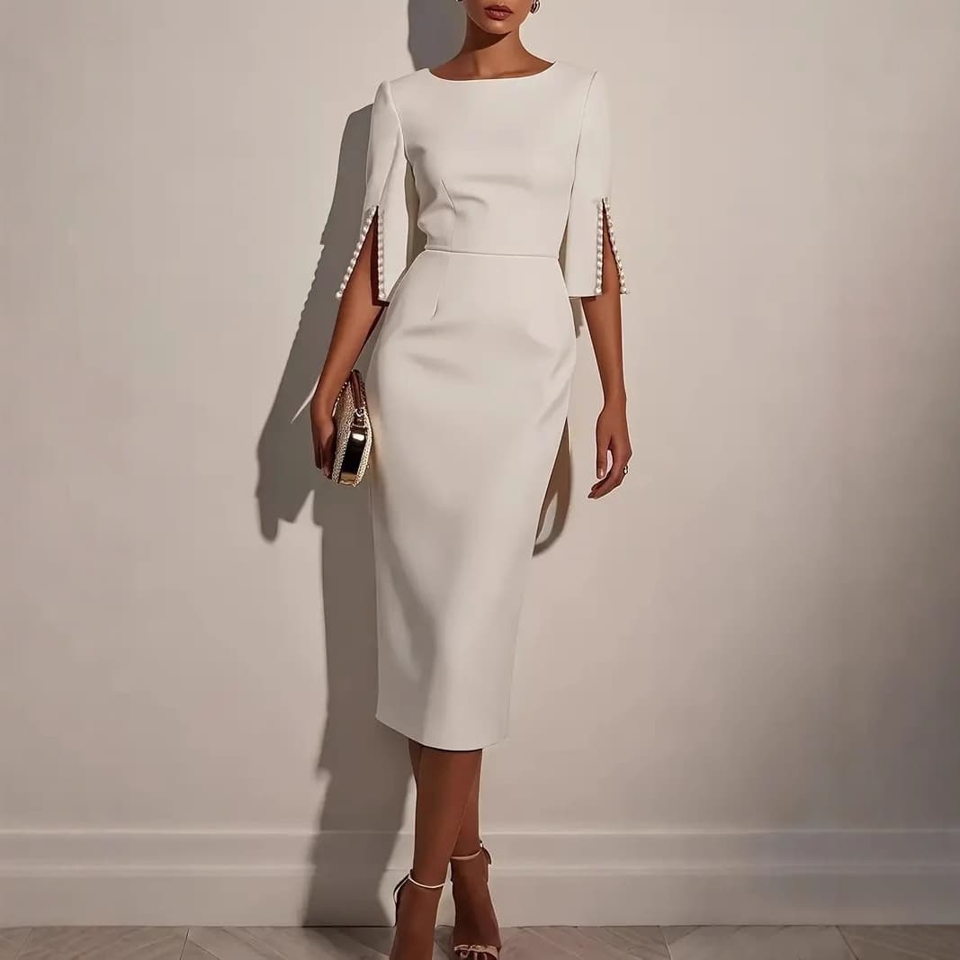 Women's Clothing Spring And Summer Solid Color Commuter Beaded Slim Elegant Dress Women's Clothing