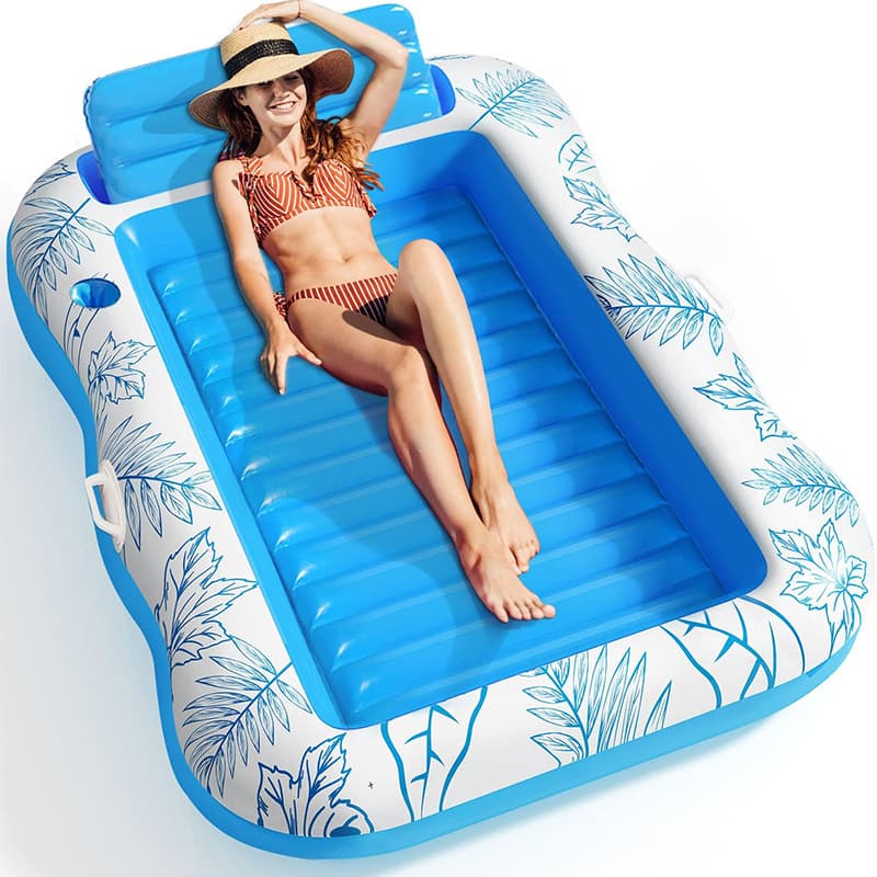 Premium Inflatable Lounge Bed - Thickened PVC With Backrest & Cup Holders (Double Sunbathing Floating Mat For Pool/Beach 200cm UV Resistant)