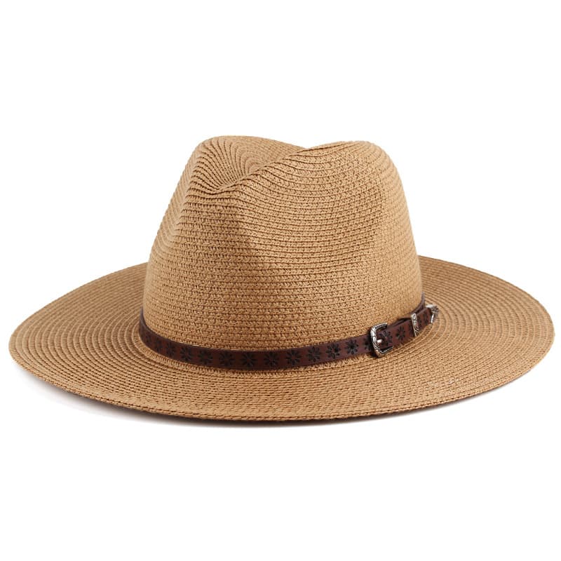 Foreign trade manufacturers wholesale embossed small belt decoration fashionable British Panama straw hat summer sun hat for men and women