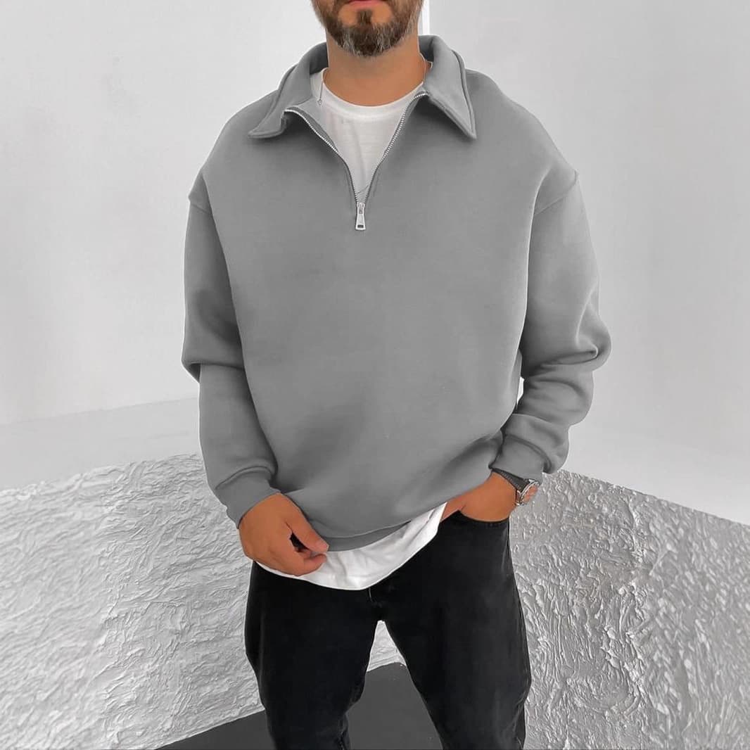Men's Half-Zip Fleece Pullover Hoodie With Stand Collar, Lightweight Thermal Jacket For Fall & Winter, Casual Streetwear (Grey/Black/Khaki/Burgundy)