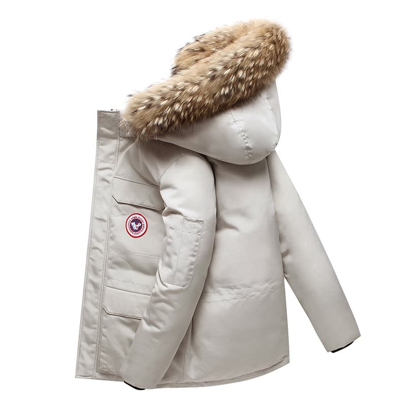 Hiver nouvelle mode Couple à capuche vers le bas hommes épaissi bleu petit col de fourrure manteau de travail tendance