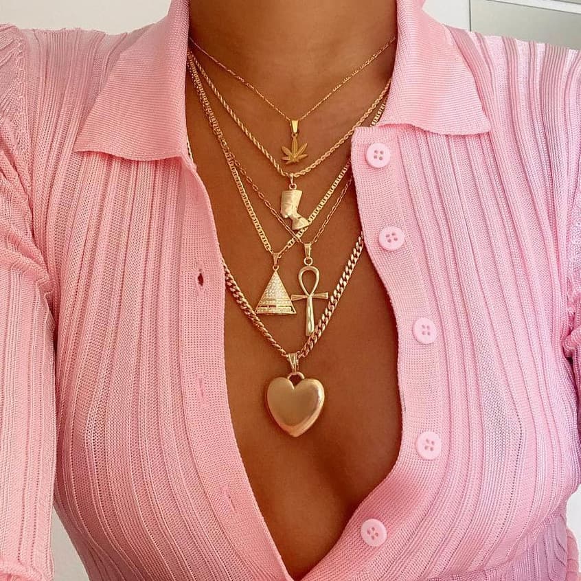 Exaggerated Maple Leaf Egyptian Pharaoh Cleopatra Pyramid Collar Chain Love Pendant Multi layered Necklace