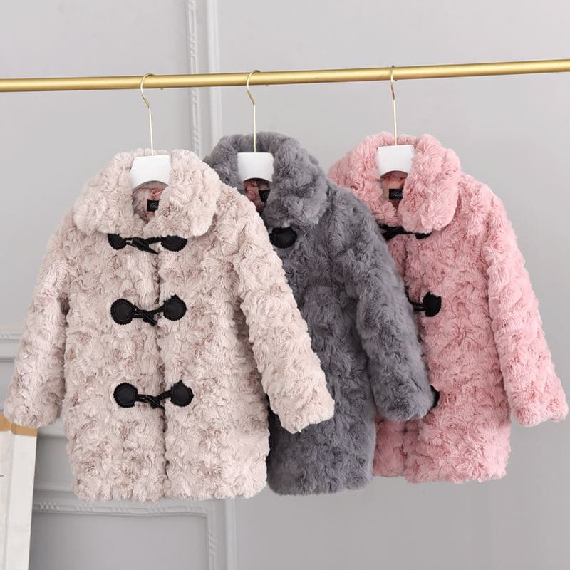 Girls' Coat Thickened Children's Autumn And Winter Jackets Female Children's Horn Buckle Lamb Wool Coat
