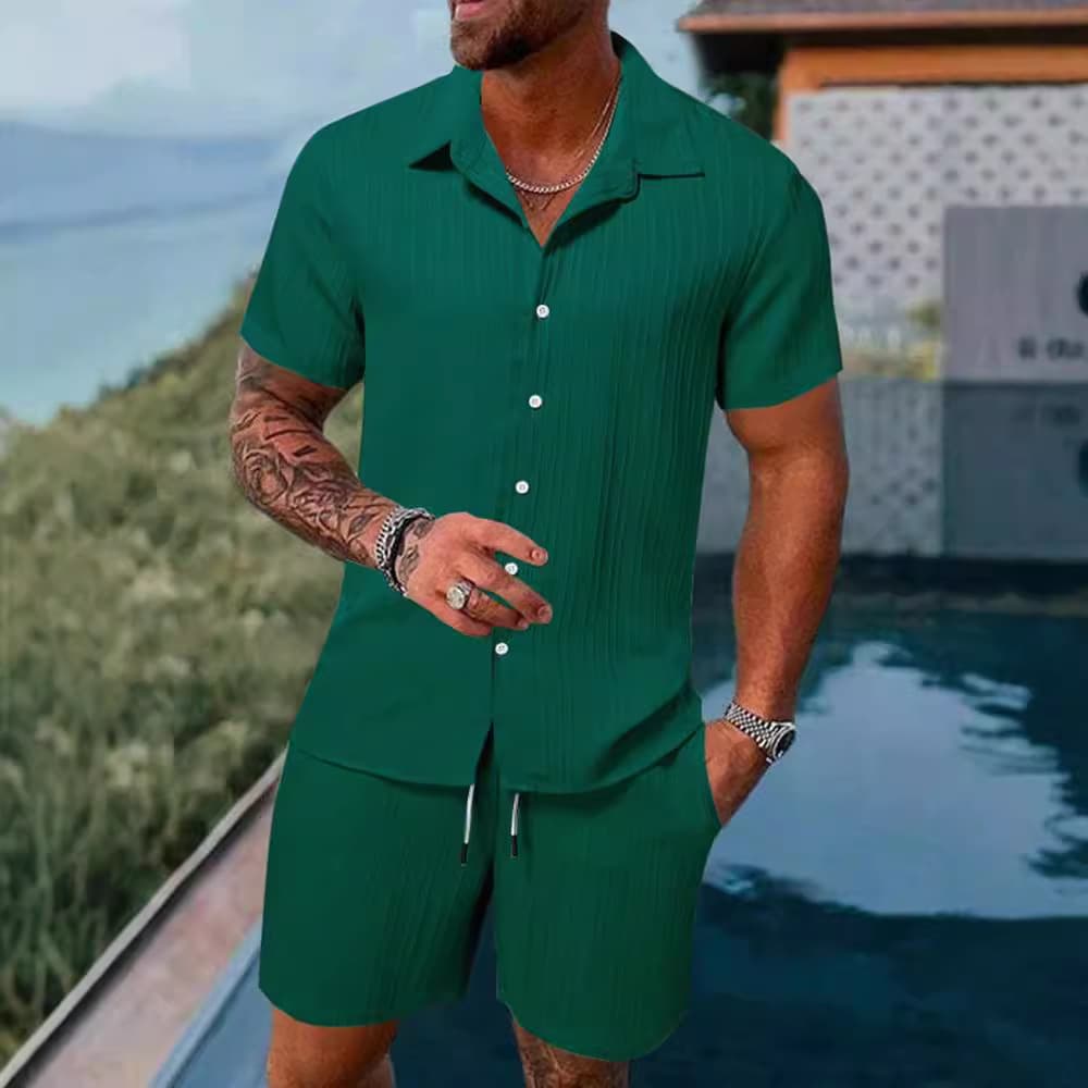 Men's Clothing Summer Casual Loose Short Sleeved Shorts Solid Color Sports Suit