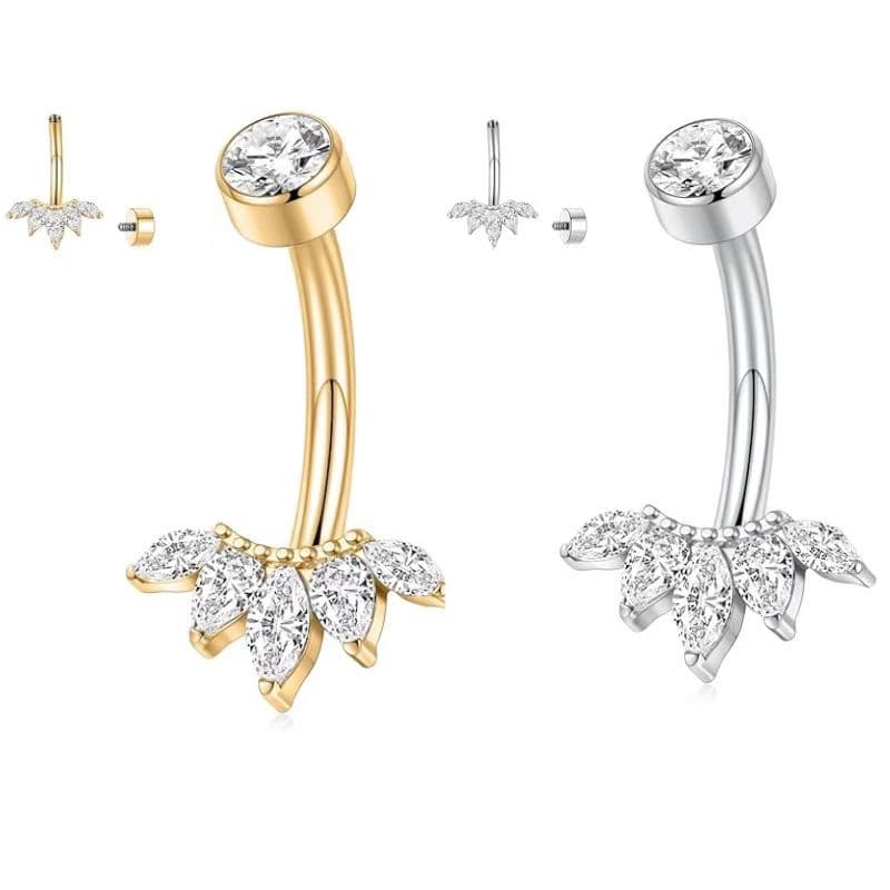 Body Jewelry New Zircon Set Navel Ring, High Quality Marquise Set Stainless Steel Navel Ornament, Piercing Jewelry, In Stock.
