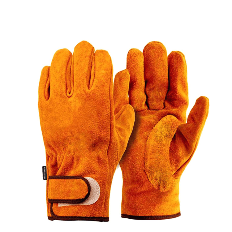 Cowhide Labor Protection Gloves Velcro Two Layer Leather Gloves Barbecue Gloves