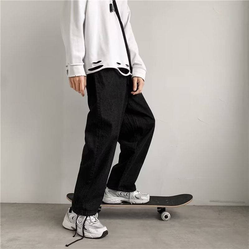 Men's Clothing Jeans Men's Hong Kong Trend Brand Straight Loose Pants Spring And Autumn American High Street Vibe Wide Leg Mopping Daddy Trousers