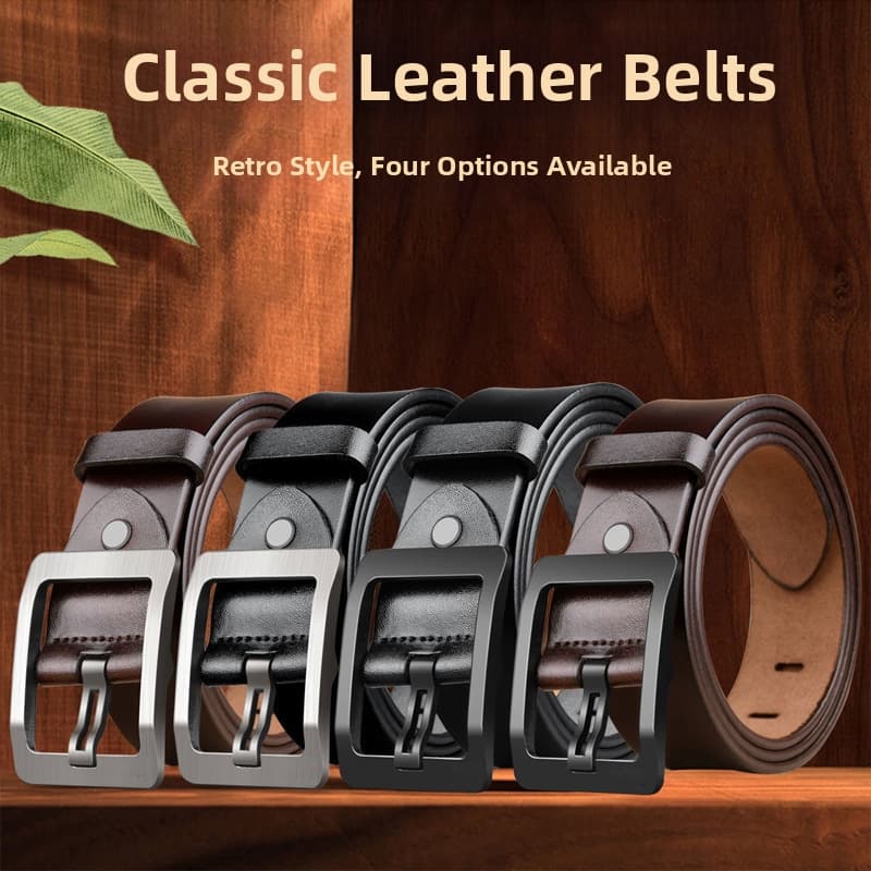 Men's Genuine Leather Belt – Business Classic Pin Buckle Strap (Full-Grain Cowhide)