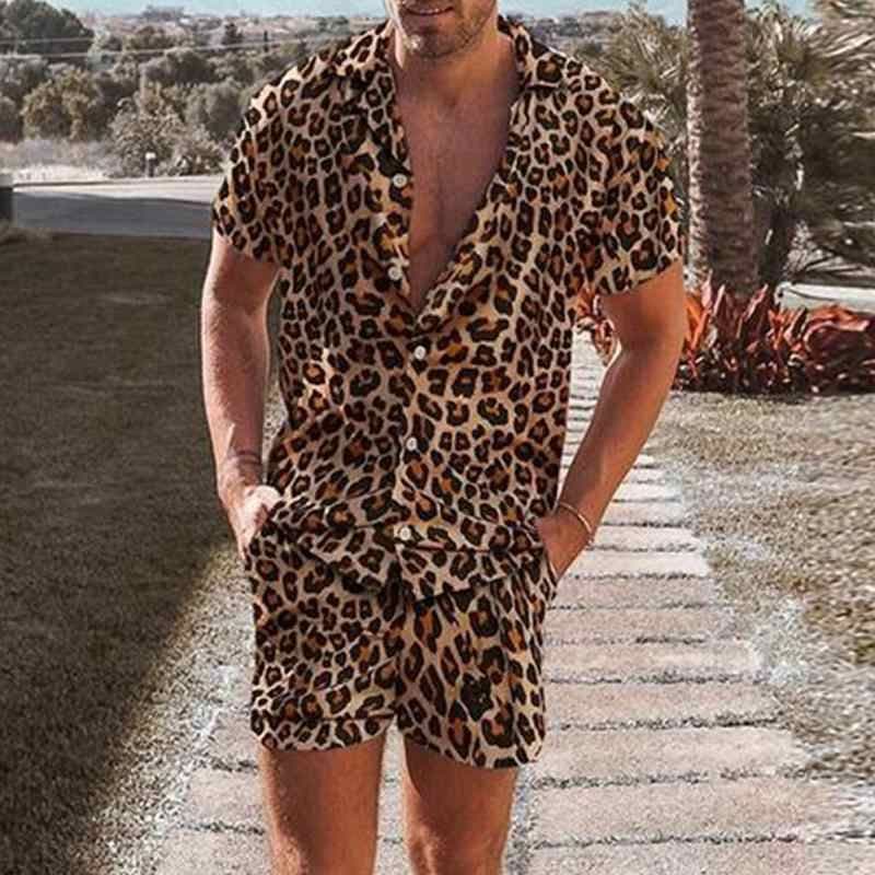 Men's Wear Shirt Sets 2024 Spring New Shirt Loose Casual Two Piece Leopard Pattern