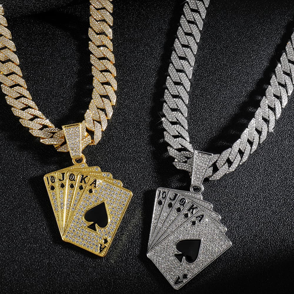 Street rap playing card pendant hip hop street dance punk necklace hiphop niche men's Cuban necklace