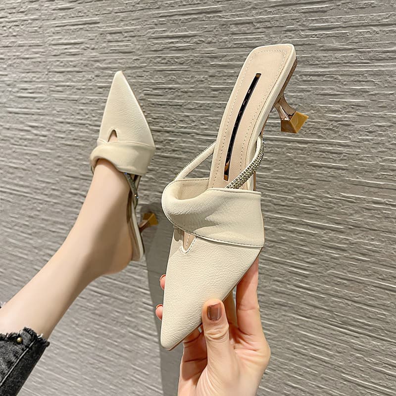 2024 Manufacturer wholesale pointed toe stiletto women's bun toe back half drag casual girly style high heel sandals